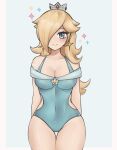 1girl alluring bikini blonde_hair blue_eyes female_only mario_(series) medium_breasts nintendo one-piece_bikini pointy_chin princess_rosalina purrlucii super_mario_bros. swimsuit