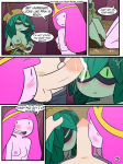  1boy 2_girls adventure_time aunt_maire breasts collaborative_fellatio comic coolerinker english_text finn_the_human green_hair huntress_wizard inker_comics inkershike page_5 page_number pink_hair princess_bubblegum threesome 