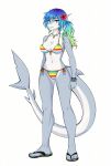  1girl big_ass big_breasts bikini cute flower flower_in_hair gray_skin posing rainbow_hair seductive shark shark_girl taifun_riders tail white_skin 