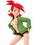 3d_(artwork) ai_generated foster's_home_for_imaginary_friends frankie_foster green_jacket heart lacy_panties loafduck partially_clothed red_hair self_upload stable_diffusion tagme