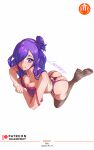  1girl alluring ass big_ass big_breasts bra cleavage crazzeffect female_only fire_emblem fire_emblem:_three_houses fire_emblem_warriors:_three_hopes garter_belt hair_over_one_eye kneel long_hair looking_at_viewer nintendo off_shoulder panties purple_bra purple_eyes purple_hair purple_panties shez_(fire_emblem) shez_(fire_emblem)_(female) smile underwear white_background 