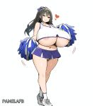 1girl ai_art ai_generated artstyle_imitation black_hair blush cheerleader cheerleader_uniform heart long_hair nai_diffusion navel novelai pamelafb panties pom_poms self_upload sky_(freedom)_(ai_style) sweat sweatdrop thick_thighs thighs under_boob white_background wide_hips