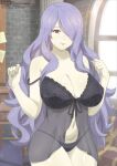 1girl alluring big_breasts camilla_(fire_emblem) cleavage female_only fire_emblem fire_emblem_fates hair_over_one_eye looking_at_viewer nightgown nintendo tak0baka