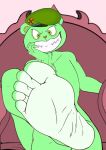  1boy 5_toes anthro bear beret chair crossed_legs cyborg-steve edit feet fliqpy fliqpy_(htf) foot_fetish foot_focus green_fur happy_tree_friends head_on_hand male male_only mammal mondo_media sitting soles ursid 