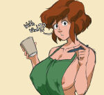 1girl absurd_res april_o'neil april_o'neil_(tmnt_1987) apron apron_only areola areola_slip asking barista black_eyes breasts brown_hair cleavage confused confused_look cup erect_nipples erect_nipples_under_clothes female_only holding_cup holding_pen huge_breasts iced_latte_with_breast_milk inker_comics inkershike meme naked_apron nipple_slip nipples_visible_through_clothing questioning sketch starbucks surprised teenage_mutant_ninja_turtles unhappy_female upper_body