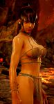 1girl 1girl alluring anaconda_outfit athletic_female bare_legs big_breasts black_and_red_and_purple_hair devil's_pit fit_female kitsune_marks kunimitsu_ii kunoichi lavender_eyes mod namco see_through tekken volcano