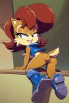  ai_generated archie_comics bottomless_female breasts brown_body brown_fur chipmunk fanart furry ground_squirrel mammal multicolored_fur navel no_panties on_desk red_hair rodent sally_acorn sciurid sega solo sonic_the_hedgehog_(archie) sonic_the_hedgehog_(comics) sonic_the_hedgehog_(series) tan_body tan_fur thick_thighs thigh_gap topwear vest video_game_character video_game_franchise 