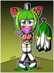 1girl alien alien_girl alien_humanoid amulet blush bondage bra breasts cosmo_the_seedrian female gag gagged green_eyes humanoid legwear panties pink_bra plant plant_girl plant_humanoid pole pseudo_hair rope rope_bondage scared seedrian shoes short_hair smpthehedgehog solo sonic_(series) sonic_the_hedgehog_(series) sonic_x stockings tears tied_to_pole tied_up tms_entertainment white_panties