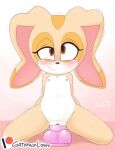 1girl 2020s 2024 animal_ears anthro arms_behind_back artist_name bare_legs bare_shoulders blush brown_eyes clitoris collarbone completely_nude completely_nude_female cream_the_rabbit cub dildo dildo_riding eyelashes full_body furry furry_female gatomonlover gluteal_fold gradient_background kneel legs_apart long_ears looking_at_viewer mobian_(species) navel nipples nude nude_female pussy pussy_juice rabbit_ears rabbit_humanoid sega sex_toy simple_background small_breasts sonic_(series) stomach trembling wavy_mouth young