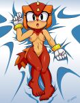 1girl 2023 absurd_res anthro blush blush_lines bracelets breasts dakimakura dakimakura_design girdled_lizard gloves high_res laying_down lizard medium_breasts multicolored_tail navel nervous nipples nude open_mouth pink_nipples pussy red_body reptile scalie sega sonic_the_hedgehog_(series) spikes_(anatomy) sungazer_lizard tail trip_the_sungazer vksnipers