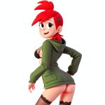  3d_(artwork) ai_generated blush blushing_at_viewer clothing foster&#039;s_home_for_imaginary_friends frankie_foster green_jacket lacy_bra lacy_thighhighs loafduck ponytail red_hair self_upload tagme 