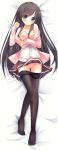 1girl bare_shoulders black_hair black_legwear blue_eyes bra breasts dakimakura high_res highres long_hair nipples original panties pantyhose pantyhose_pull pantyshot pastel-pastel pink_bra pink_panties school_uniform skirt solo thighband_pantyhose underwear upskirt