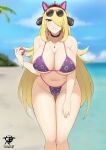  1girl 1girl alluring big_breasts bikini blonde_hair cynthia cynthia_(pokemon) game_freak hips kaos_art light-skinned_female light_skin long_hair nintendo pokemon pokemon_dppt thick_thighs thighs wide_hips 