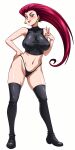  1girl big_ass big_breasts bikini jessie_(pokemon) latex_suit long_boots long_hair milf pokemon posing red_hair sano-br seductive 