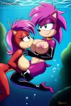  2girls ai_generated anthro big_breasts breasts dic_entertainment exostriker female female_only freediving furry hedgehog huge_breasts mobians.ai navel nipples nude nude_female ocean sea sega sideboob skinny_dipping sonia_the_hedgehog sonic_(series) sonic_the_hedgehog_(series) sonic_underground swimming twins underwater water 