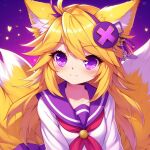  1girl animal_ears animal_tail blonde_hair fanart female_only kendomurft magenta_eyes owozu upper_body vtuber yellow_hair 