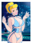  big_breasts blonde_hair blue_eyes bra breasts bustier choker cinderella cinderella_(1950_film) cinderella_(disney) disney disney_princess earring glass_slipper looking_at_viewer panties princess_cinderella ricozappa 