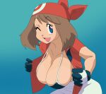  1girl bandana big_breasts blue_eyes bra breasts brown_hair brunette coolerinker female_only gloves huge_breasts inker_comics inkershike may_(pokemon) may_(pokemon_rs) nintendo pokemon pokemon_rse red_bandana solo_female solo_focus swimsuit track_suit 