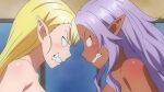  2girls angry_face bathhouse big_breasts blonde_hair completely_nude_female elf-san_wa_yaserarenai elf_female elfuda kuroeda light_purple_hair plus-sized_elf tagme 