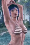  1girl alluring athletic_female bikini black_and_purple_hair cleavage envy15re2lm female_abs fit_female medium_breasts mod namco purple_eyes reina_(tekken) tekken tekken_8 wet yakushima 