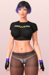  1girl alluring athletic_female big_breasts black_and_purple_hair brazzers female_abs female_only fit_female namco reina_(tekken) shirt tekken tekken_8 thick_thighs titanms 