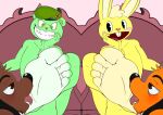  4boys 5_toes anthro barefoot bear ben_(sssonic2) beret brown_fur bunny canid canine canis chair crossed_legs cuddles cuddles_(htf) cyborg-steve edit feet feet_licking fliqpy fliqpy_(htf) foot_fetish foot_focus foot_lick foot_play foot_slave foot_slut foot_worship fuckboy green_fur happy_tree_friends head_on_hand lagomorph leporid licking_feet licking_foot male male_only mammal mondo_media nude orange_fur rabbit sitting smile soles tasty_feet tasty_soles tonguing ursid yaoi yellow_fur 