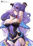  1girl alluring big_breasts camilla_(fire_emblem) camilla_(resplendent)_(fire_emblem) cleavage closed_eyes fire_emblem fire_emblem_fates fire_emblem_heroes hair_over_one_eye high_res long_hair nintendo purple_hair sierra117renner 