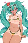 ark_evil02 bikini brazilian_miku high_res miku_hatsune sunglasses_on_head swimsuit tan tan_line twin_tails vocaloid