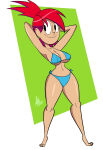 1girl 1girl 2020 arms_behind_head atomickingboo bikini breastscleavage confident curvy foster&#039;s_home_for_imaginary_friends frankie_foster legs looking_at_viewer navel outside pose posing red_hair seductive seductive_look seductive_smile sensual shiny_skin thick_thighs thighs white_background