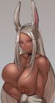 1girl 1girl 1girl :3 animal_ears arm_under_breasts bangs big_breasts black_choker blood_hood bloodhound breast_slip breasts bunny_ears choker clavicle cleavage dark_skin gloves grey_background high_resolution japanese large_filesize long_eyelashes long_hair looking_at_viewer mirko muscle muscular_female my_hero_academia nipples nude one_breast_out_of_clothes parted_bangs rabbit_girl red_eyes simple_background smile tanned toned topless usagiyama_rumi very_high_resolution white_gloves white_hair