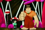 1boy 1girl black_hair candy high_res lydi-lydi_(jes) mismatched_legwear overalls parody ponytail striped striped_legwear tonari_no_totoro umbrella vanellope_von_schweetz wreck-it_ralph wreck-it_ralph_(character)