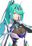  1girl alluring big_breasts green_eyes green_hair hehe_jun high_res nintendo pneuma_(xenoblade) ponytail xenoblade_(series) xenoblade_chronicles_2 