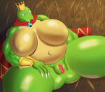  1girl 1girl anthro big_breasts bloodshot_eyes breasts chubby_female claws crown donkey_kong_(series) fangs female_k_rool genderswap genitals goldcrustedchicken green_body human k_rool kremling lips mammal mature_female muscular muscular_female nintendo non-mammal_breasts nude open_mouth open_smile pussy red_cape red_lips reptile scalie smile video_games 