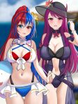  2_girls alear_(female)_(fire_emblem) alear_(female)_(seaside_dragon)_(fire_emblem) alear_(fire_emblem) alluring bare_shoulders big_breasts bikini black_hat blue_bikini blue_eyes blue_hair blue_one-piece_bikini blue_one-piece_swimsuit cleavage clothing_cutout crest crossed_bangs dress_swimsuit fire_emblem fire_emblem_engage fire_emblem_heroes hat heterochromia high_res ivy_(fire_emblem) ivy_(summer)_(fire_emblem) long_hair looking_at_viewer mole mole_under_mouth multicolored_clothes multicolored_hair multiple_girls navel nintendo official_alternate_costume official_alternate_hairstyle one-piece_bikini one-piece_swimsuit ponytail purple_eyes purple_hair red_bikini red_eyes red_hair split-color_hair stomach stomach_cutout swimsuit tara_(szzj7733) two-tone_hair very_long_hair white_bikini 