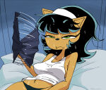 anthro black_hair bodily_fluids coolerinker fan furry furry_only inker_comics inkershike kitty_katswell laying_down pointy_breasts sweat t.u.f.f._puppy tank_top