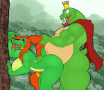  1girl alligator alligatorid anthro anthro_on_anthro big_breasts breasts cape claws clothing crocodilian crown doggy_position donkey_kong_(series) duo fangs female_penetrated from_behind_position green_body hair headgear k_rool kremling looking_pleasured lunarartstudios_(artist) lunis1992 male male/female male_penetrating male_penetrating_female mature_male musclegut muscular muscular_anthro muscular_male nintendo nude open_mouth open_smile orange_hair penetration penile penile_penetration red_eyes reptile scalie sex smile tail teeth thick_thighs tongue tongue_out 