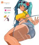 1girl 1girl ass ass_focus attractive beautiful_female beautyful big_breasts bitch bodysuit brazilian_miku breasts dark-skinned_female dark_skin earrings excited excited_for_sex exhibitionism female_focus female_pervert female_pov female_pubic_hair female_sub high_res hooker jeans_shorts jewelry legs long_hair miku_hatsune perfect perfection pervert presenting prostitute prostitution provocating provocative sex_invitation sexually_suggestive shorts submission