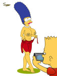 bart_simpson big_breasts marge_simpson no_bra taking_picture the_simpsons topless