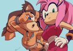  1girl 2_girls 2d amy_rose amy_rose_(boom) anthro badger big_breasts blue_eyes breasts cleavage color dress female_only furry green_eyes hands_on_hips hanging_breasts hedgehog inker_comics inkershike jpeg necklace sega sonic_boom sonic_the_hedgehog_(series) sticks_the_badger sticks_the_jungle_badger 