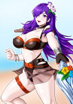  1girl 1girl 1girl alternate_costume bare_thighs beach big_breasts bikini black_bikini black_swimsuit choker cleavage covered_nipples female_only fingerless_gloves fire_emblem fire_emblem:_three_houses fire_emblem_heroes fire_emblem_warriors:_three_hopes flower gloves hair_flower hair_over_one_eye long_hair looking_at_viewer nintendo ocean official_alternate_costume open_mouth outside purple_eyes purple_hair rakusai_(saisai_garou) shez_(fire_emblem) shez_(fire_emblem)_(female) shez_(summer)_(fire_emblem) single_glove skirt smile swimsuit sword thick_thighs thighs weapon whistle 