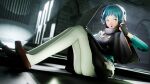 1girl 3d amateurthrowaway clothed clothing computer evoker female gloves high_res laptop persona persona_3 solo solo_female stockings tagme teal_hair yamagishi_fuuka