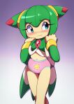 1girl belly_button blue_eyes cosmo_the_seedrian dress_lift embarrassed embarrassed_underwear_female euf euf-dreamer female female_only flower_panties flower_print flower_underwear green_dress green_hair heavy_blush looking_away panties print_underwear printed_panties sega solo_female sonic_(series) sonic_the_hedgehog_(series) sonic_x tms_entertainment underwear