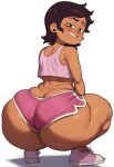 ai_generated bottom_heavy crop_top dolphin_shorts dumptruck_ass fat_ass huge_ass humongous_ass hyper_ass looking_at_viewer looking_back luz_noceda pink_clothing shoes slutty_teenager small_clothes squatting the_owl_house tight_clothing tomboy