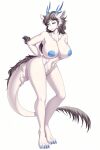  1girl big_ass big_breasts black_hair cute dragon horns long_ears long_hair posing rainven seductive tail white_skin 