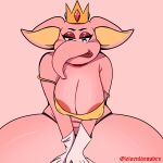  1animal 1girl anthro anthro_only bbw big_areola big_belly big_breasts big_nipples blue_eyes chubby crown curvy cute cute_face elephant elephant_peach fanart fanart_from_twitter focus_on_ass furry_only high_res huge_breasts jojoenlasnubes mario_(series) nintendo nsfw pink_body pink_skin princess_peach red_areola super_mario_bros._wonder 