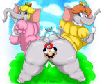  anthro ass big_ass big_breasts clapping_cheeks crushed_by_ass elephant elephant_daisy elephant_peach hip_attack malesub mario mario_(series) princess_daisy princess_peach super_mario_bros._wonder trifuson 