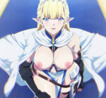 big_breasts blonde_hair blue_eyes edit elf_ears elf_girl hazurewaku_no_joutai_ijou_skill_de_saikyou_ni_natta_ore_ga_subete_wo_juurin_suru_made long_hair looking_at_viewer nekom14 nipples no_bra screencap seras_ashrain topless