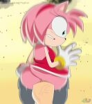 amy_rose erinaceinae_humanoid fanart furry green_eyes hedgehog huge_penis kangarart medium_breasts mobian_(species) pink_fur red_dress sega shocked short_hair sonic_the_hedgehog_(series) video_game_character video_game_franchise white_gloves