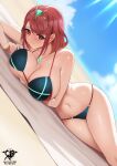  1girl 1girl 1girl alluring alternate_costume bare_legs bikini breasts cleavage female_only kaos_art milf nintendo pyra red_eyes red_hair xenoblade_(series) xenoblade_chronicles_2 