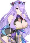  1girl alluring big_breasts camilla_(fire_emblem) camilla_(resplendent)_(fire_emblem) cleavage fire_emblem fire_emblem_fates fire_emblem_heroes hair_over_one_eye high_res long_hair nintendo ondur purple_eyes purple_hair 